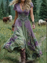 Lavande pourpre de gradient chic des femmes et robe maxi courte imprimée florale